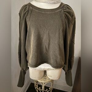 Free People Olive Cut outs Green Long Sleeve Top sz S